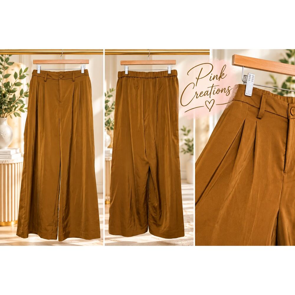 Caramel Brown High Rise Pleated Wide Leg Pants Size 18W - Picture 2 of 5